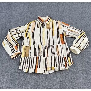 Banana Republic Shirt Mens Medium Linen Abstract Stripe Button Front Long Sleeve